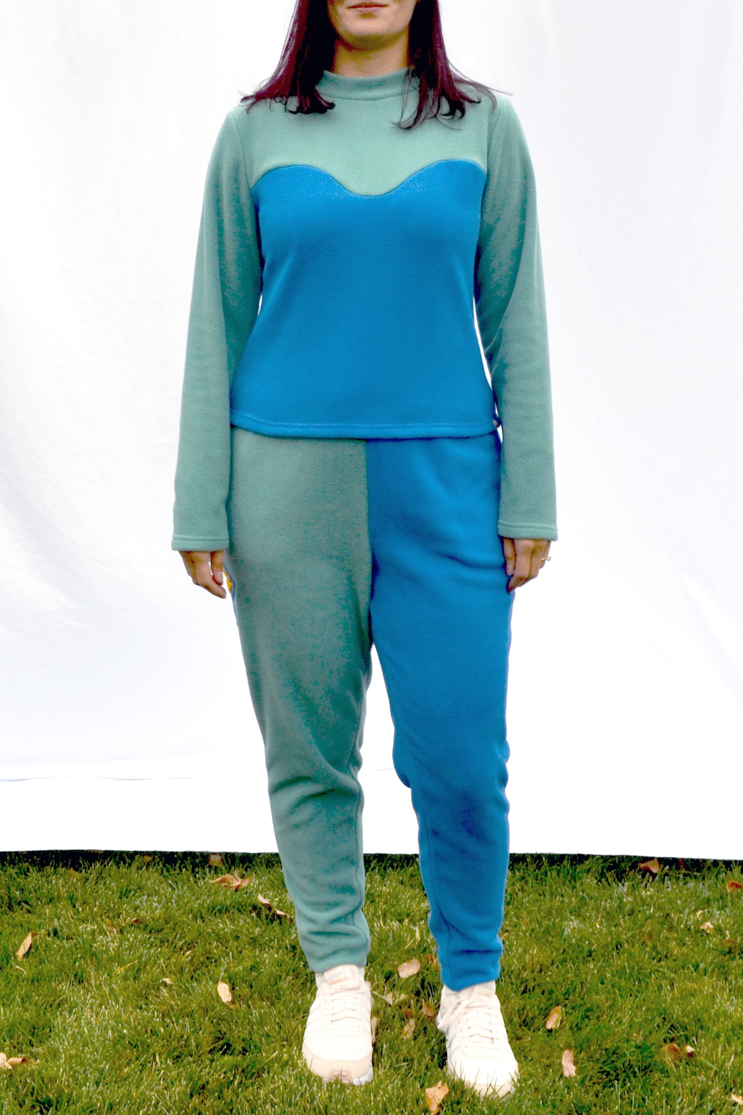 Fleece Sweetheart Mock Neck in Beryl Blue