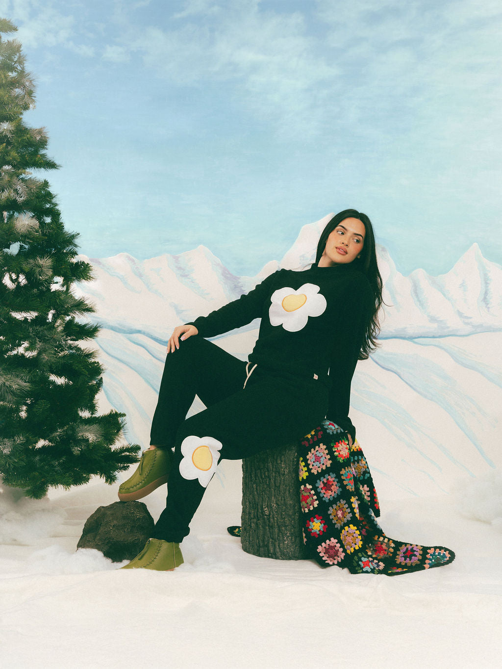 Fleece Sunny-Side Mock Neck in Black