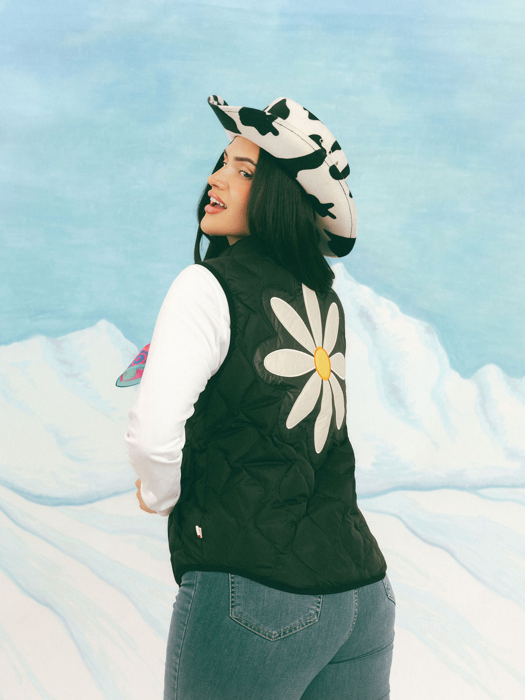 Daisy Vest in Black – Floral Down Vest – Hoohah