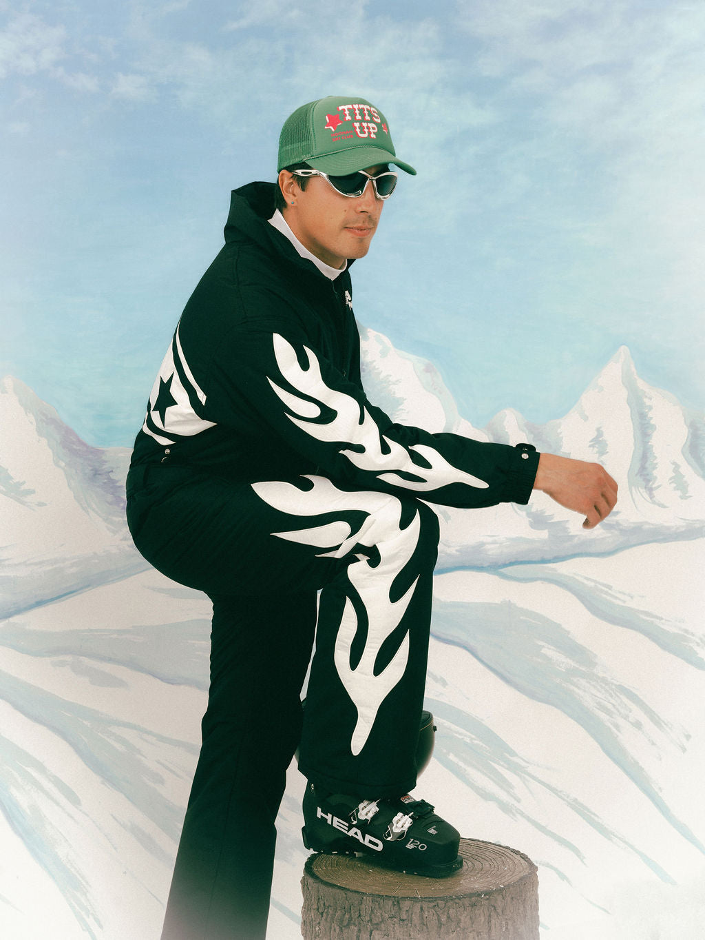 Knievel Flame Ski Onesie – Black Flame Snow Suit – Hoohah
