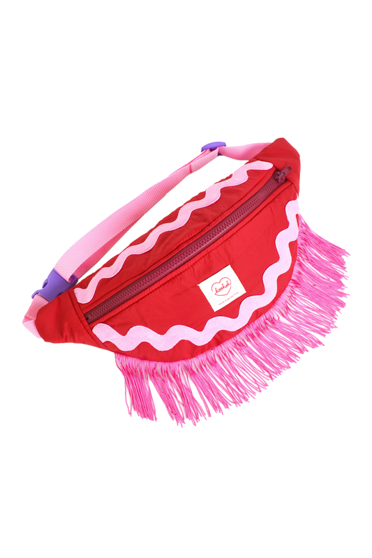 Insulated Fringe Fanny Pack in Red & Pink