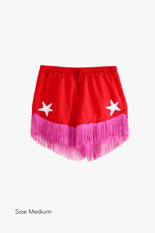 Star Studded Fringe Sport Short in Red
