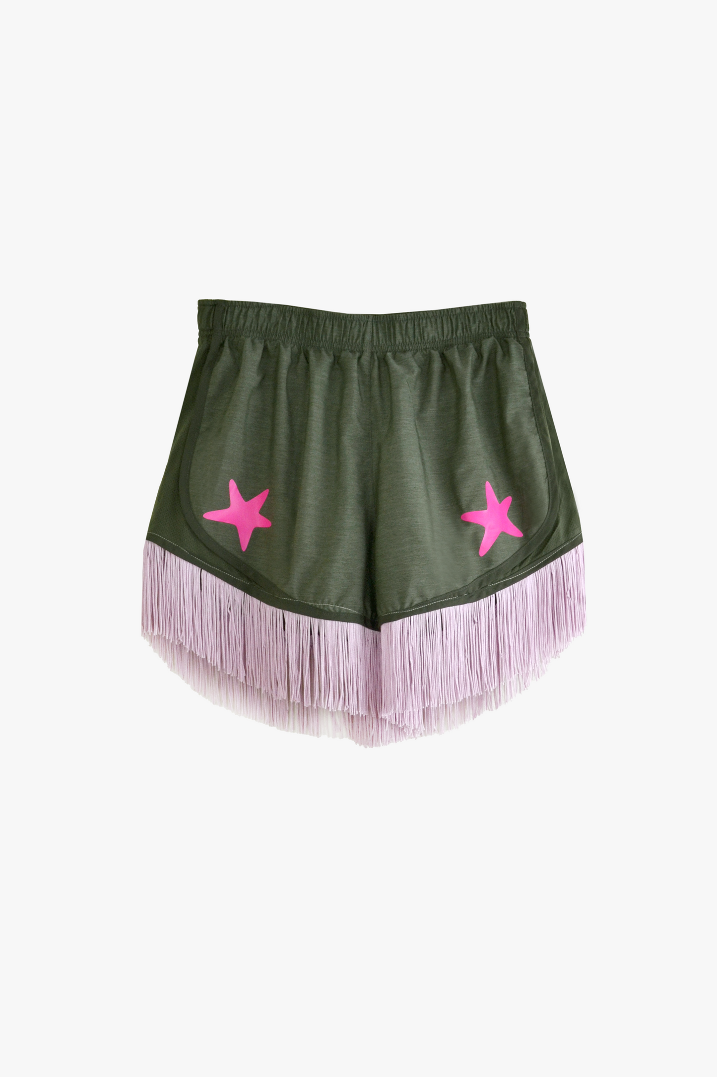 Star Studded Fringe Sport Short in Green