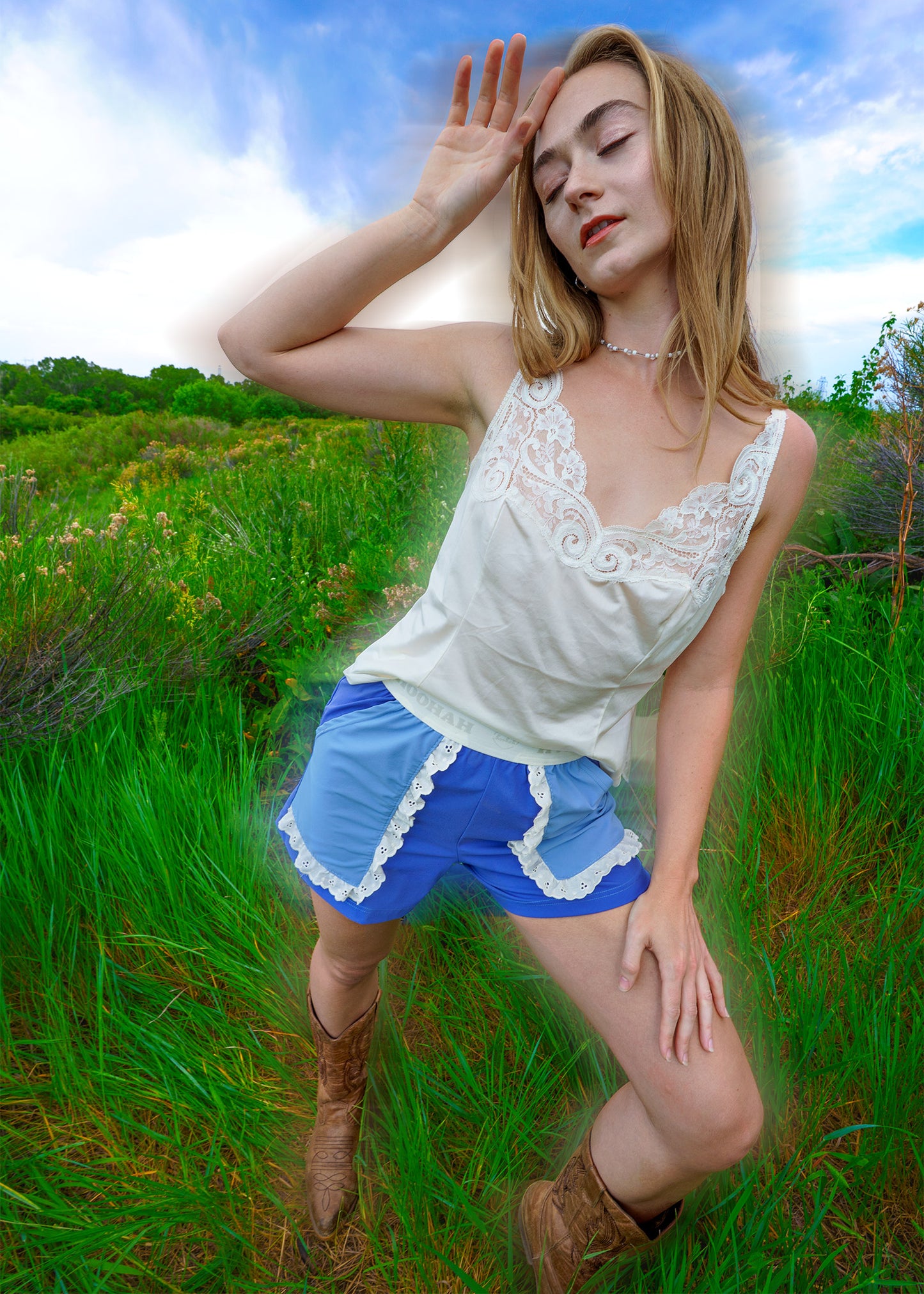 Ruffle Sport Short in Blue